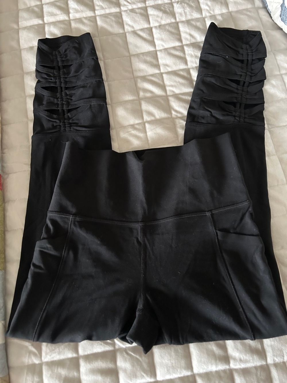 Athleta Black High-Rise Leggings with Calf Ruching